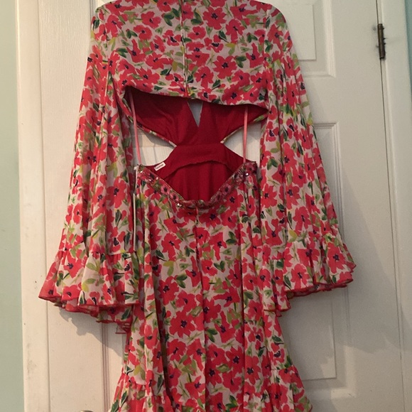 Mac Duggal Floral Print Bell Sleeve A-Line Dress - Picture 6 of 7